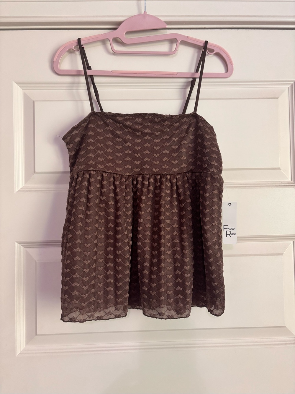 NWT faded rose brown babydoll top with hearts size L